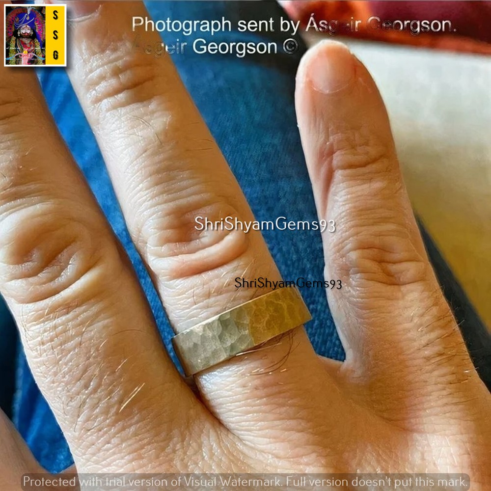 Men's Hammered Solid Brass Ring Rustic Golden Brass Wedding Band Gift For Him