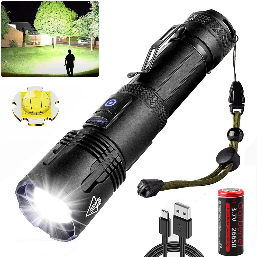 Super Bright XHP99 LED Tactical Flashlight Powerful Rechargeable Torch w/Battery