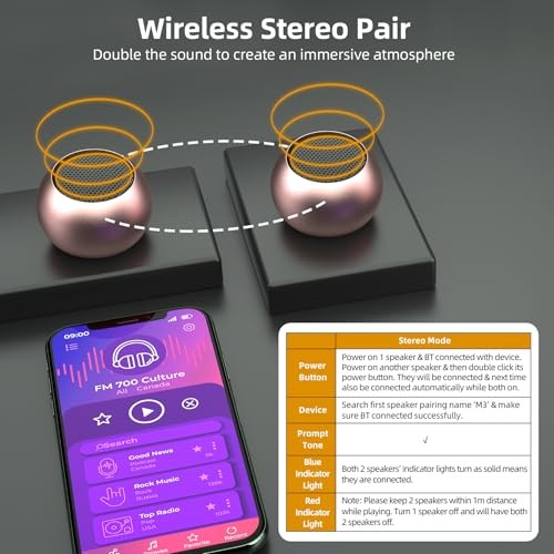 2Pack Portable Mini Speaker, Bluetooth Tiny Speaker,Wireless Micro Speaker Pink