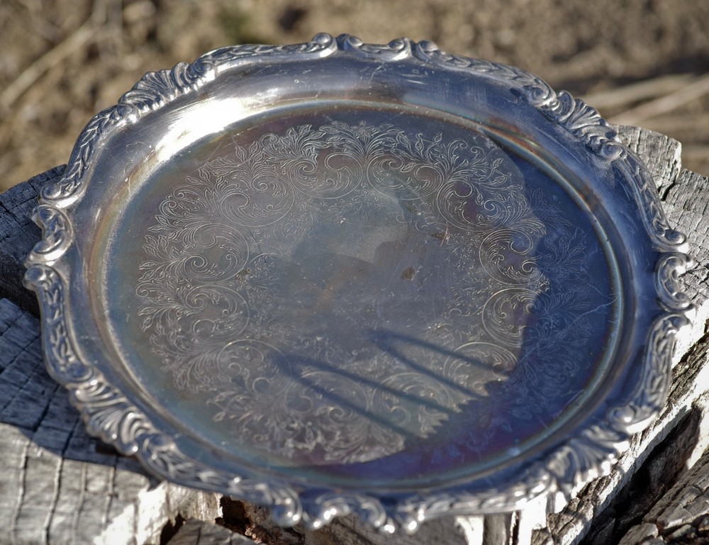 VINTAGE Silver Plate SERVING TRAY Large 12" by Sheridan Made in USA c.1950's