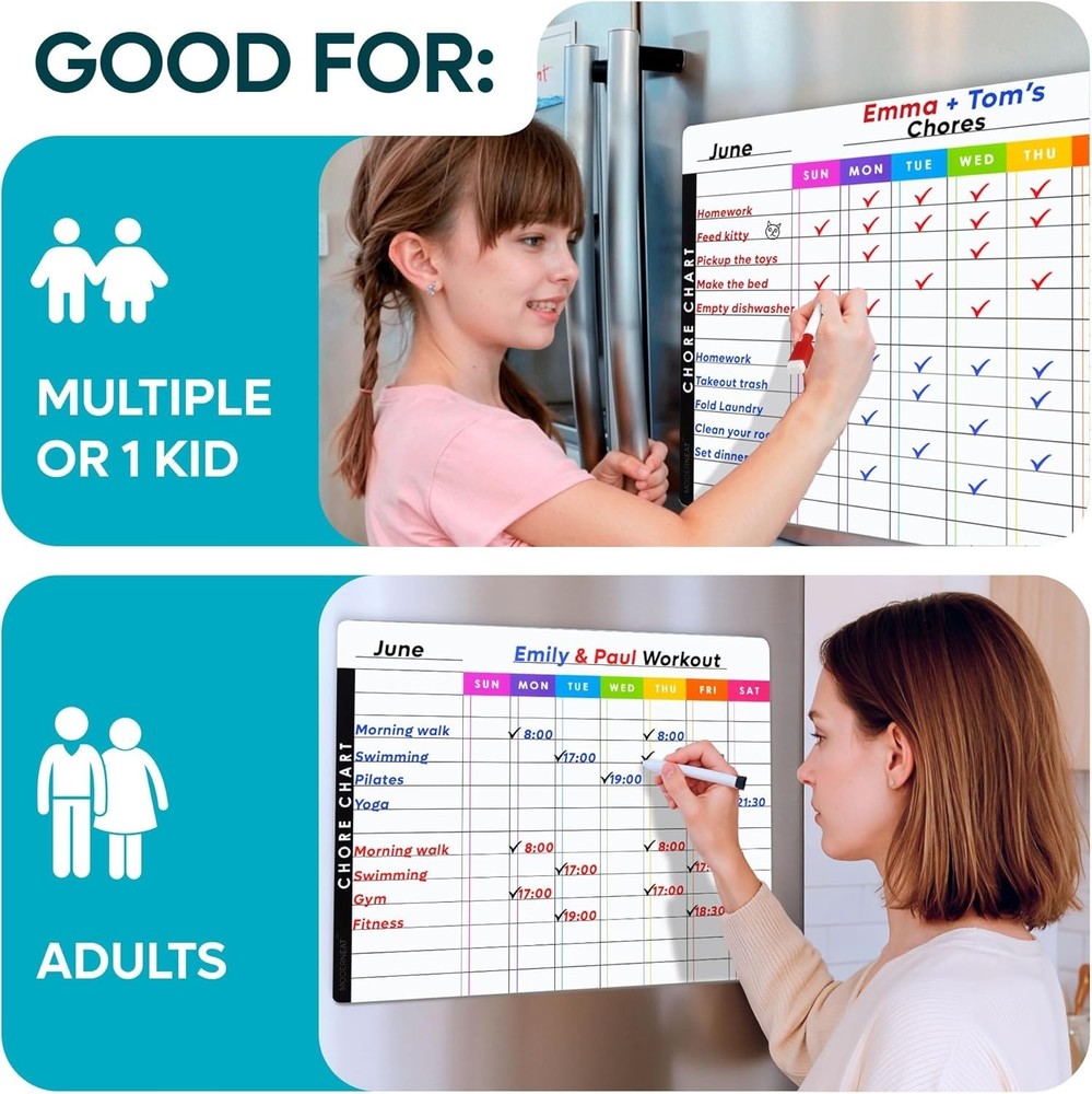 Multi-User Magnetic Whiteboard & Chore Chart Set - Bring Fun to Responsibility