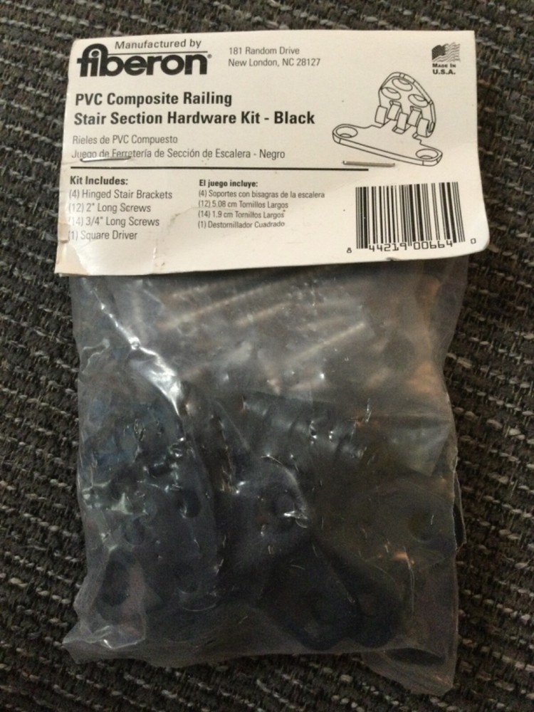 Fiberon PVC Composite Railing Stair Section Hardware Kit Black Brackets Screws