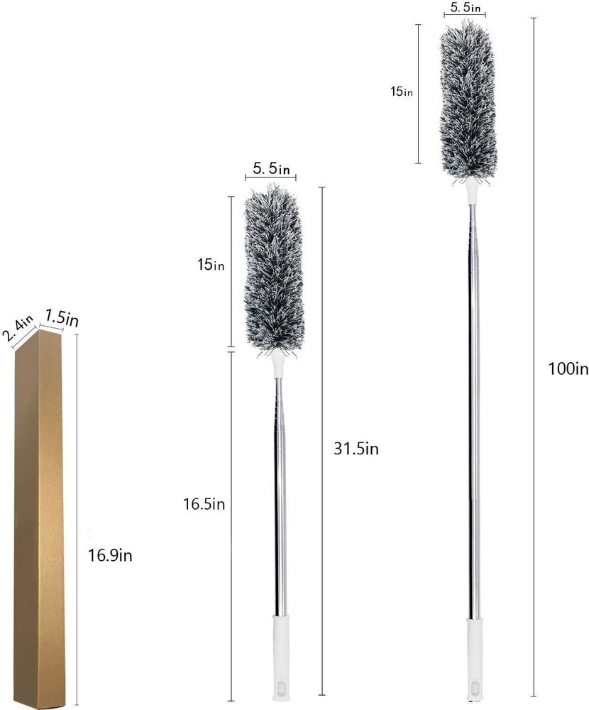 Bendable Microfiber Duster with Extendable 100-Inch Pole for Ceiling Fans & More