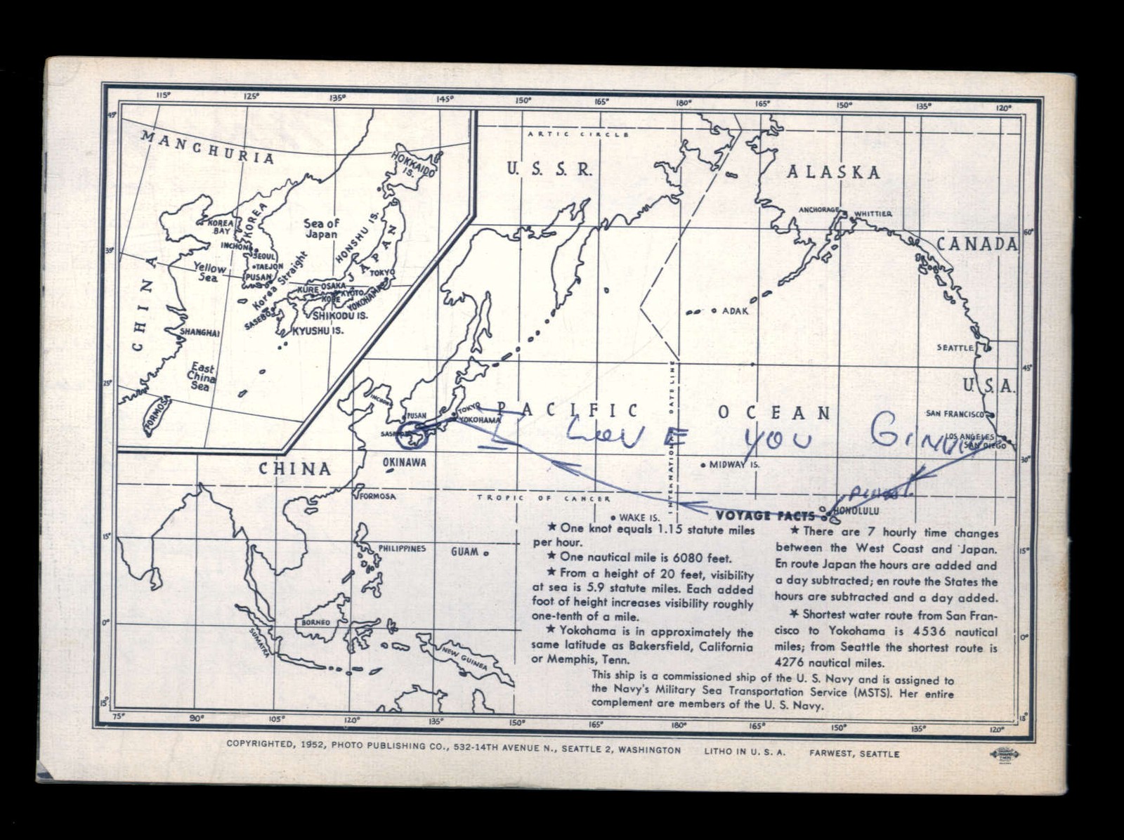 USS GENERAL WILLIAM A. MANN T-AP 112- 1952 the SHIP I SAILED ON booklet MAP -