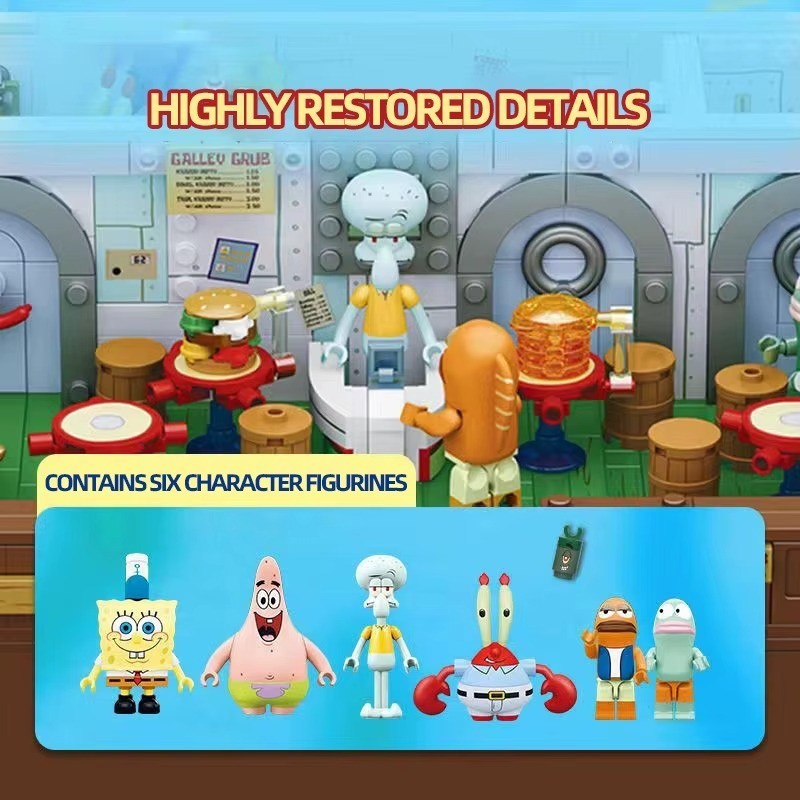 Spongebob Squarepants Krusty Krab Building Blocks Model Toy w/ Characters