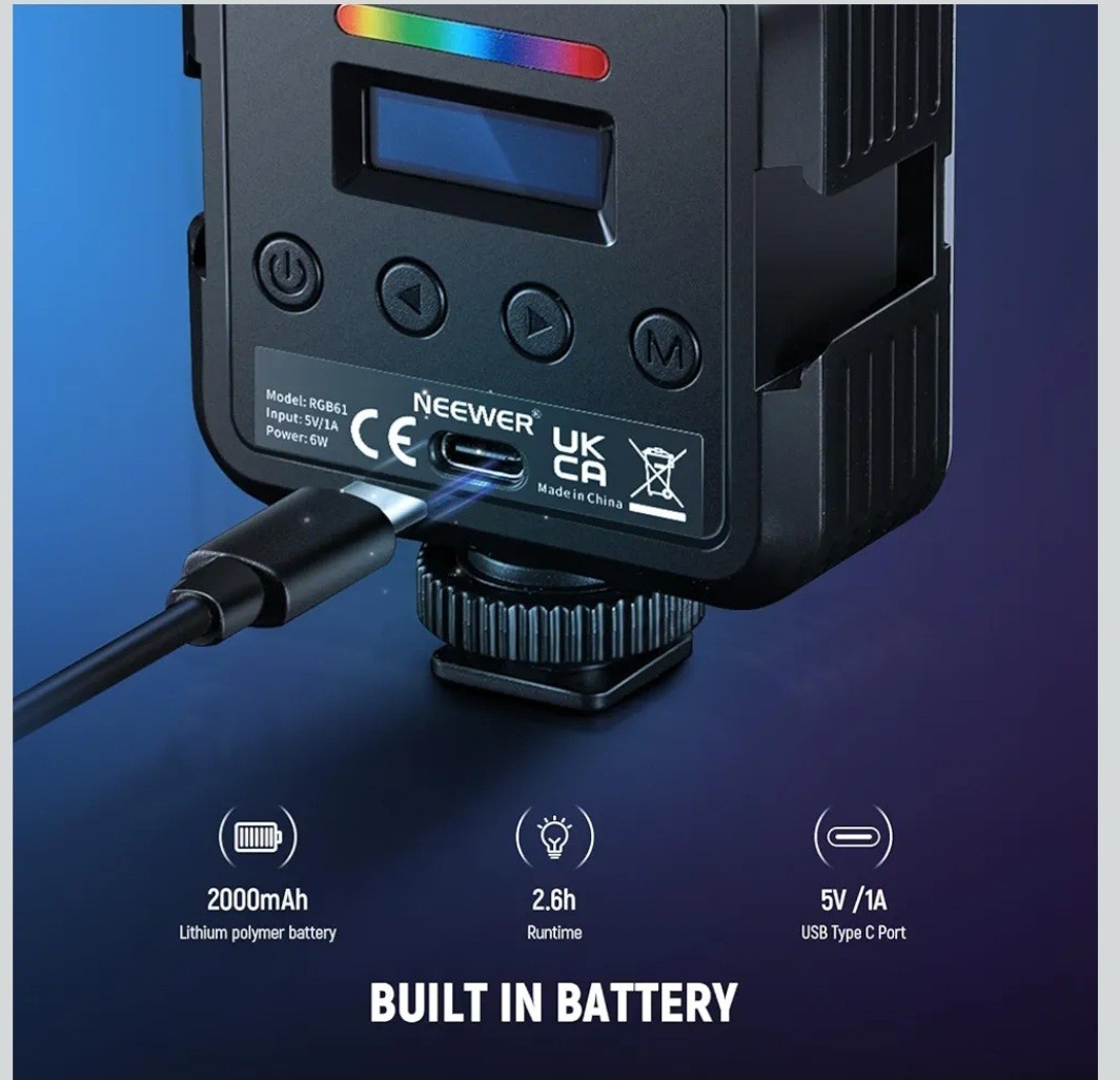 NEEWER Magnetic RGB Camera Light, 360° Full Color RGB61 Small LED Panel BRIGHT!