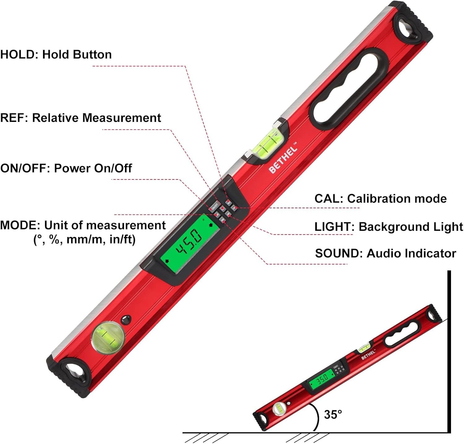 24-Inch Digital Magnetic Level- IP54 Dust and Waterproof Electronic Smart Tool
