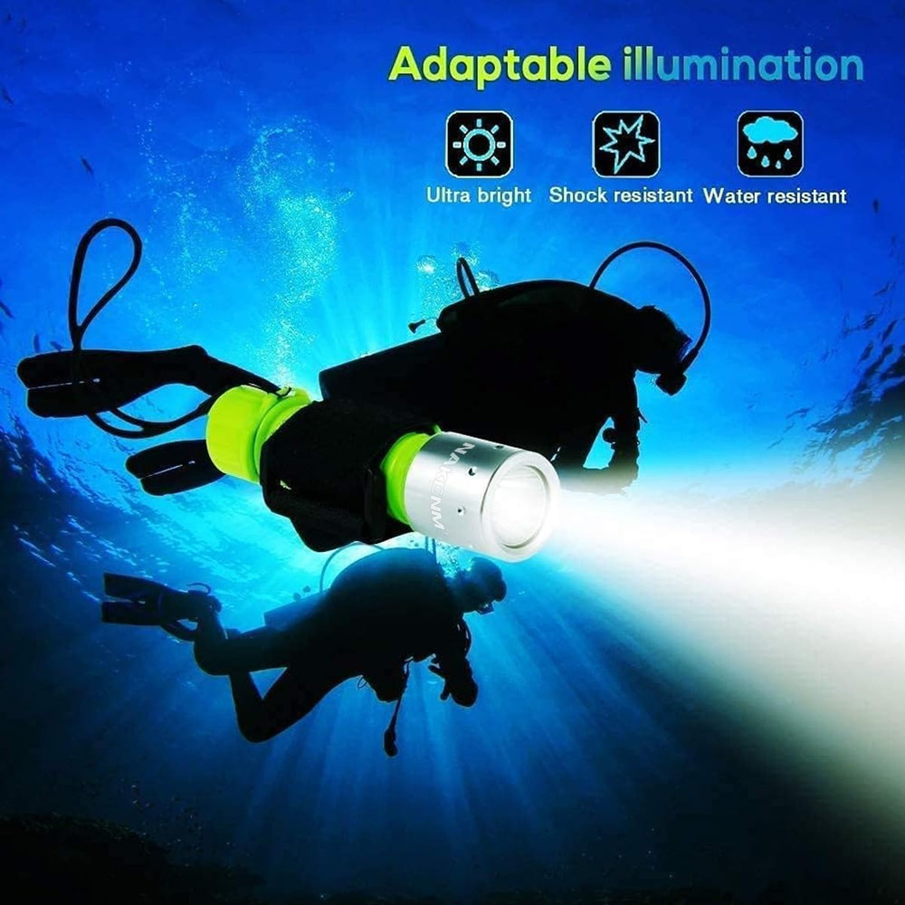 Rechargeable Diving Flashlight Scuba Dive Light Super Bright, Underwater Flashli