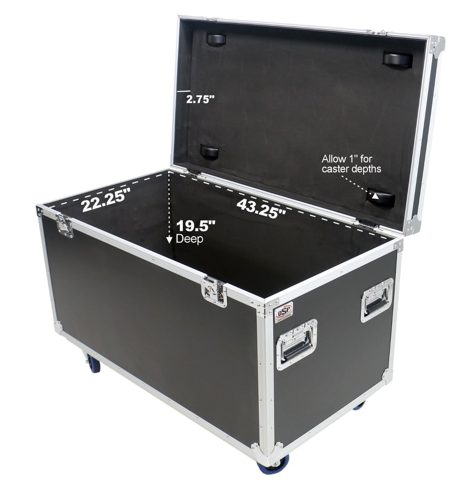 OSP Utility ATA Road Case 45" Trunk Case 4" wheels - Rubber Lined