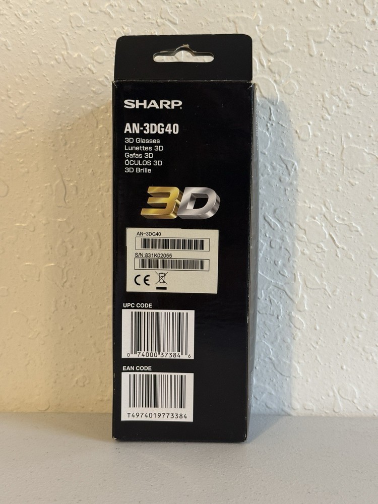Sharp AN-3DG40 Active Shutter 3D Glasses Black NEW Open Box