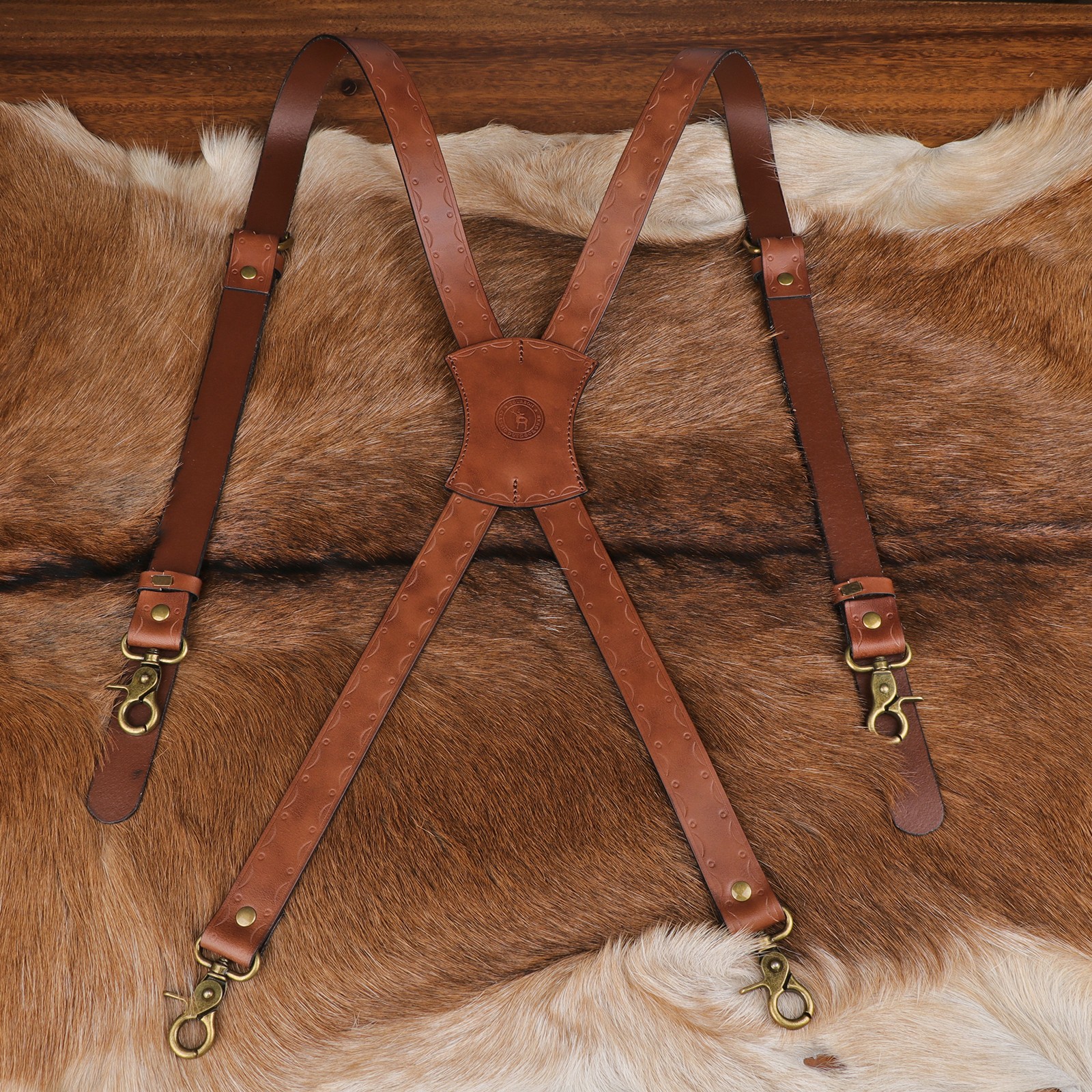 Tourbon Leather Men's Suspenders X Back Adjustable X-Shaped Hooks Pants Braces