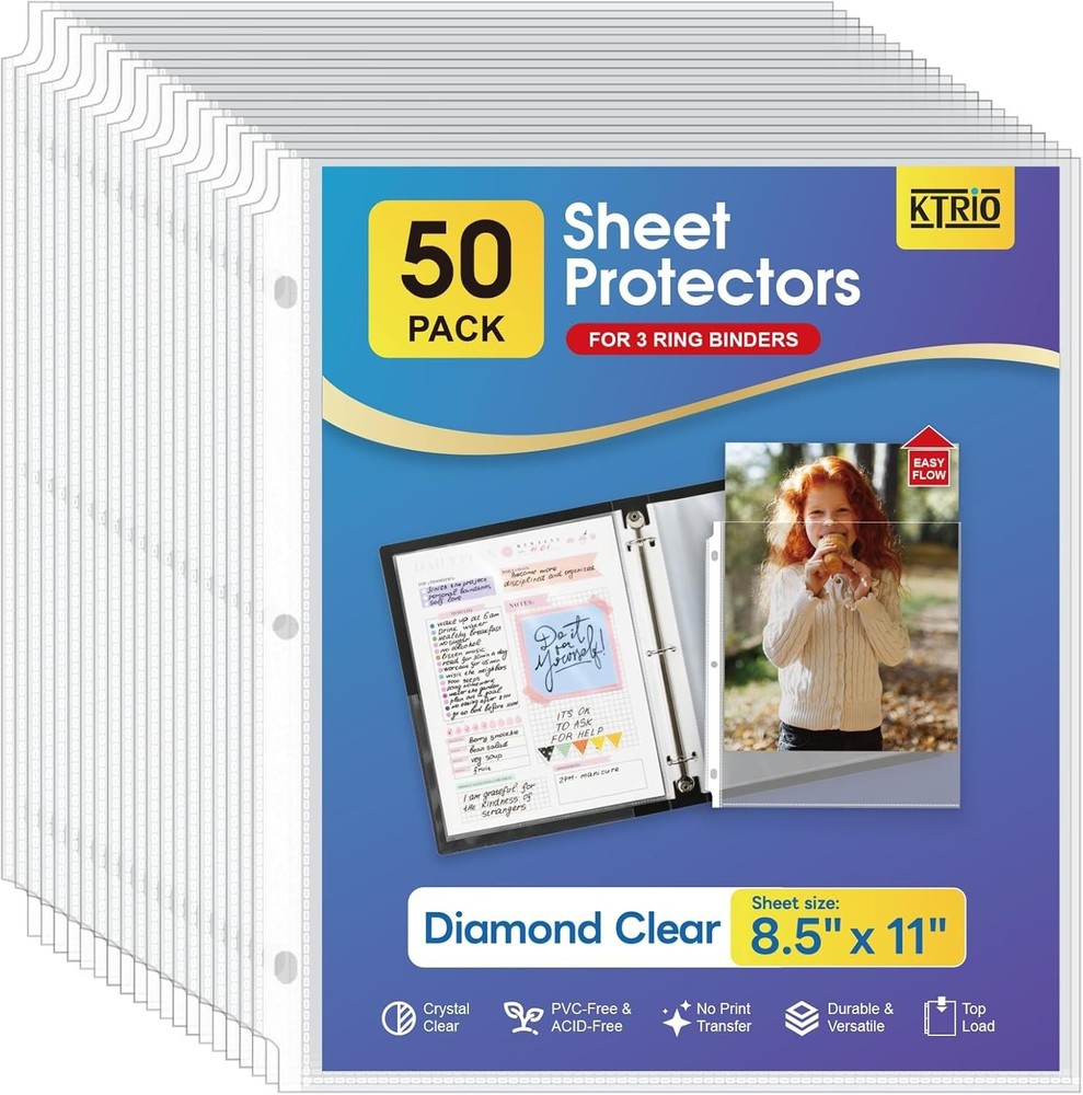 Versatile Clear Plastic Page Protectors - 50 Count, Letter Size, Writable