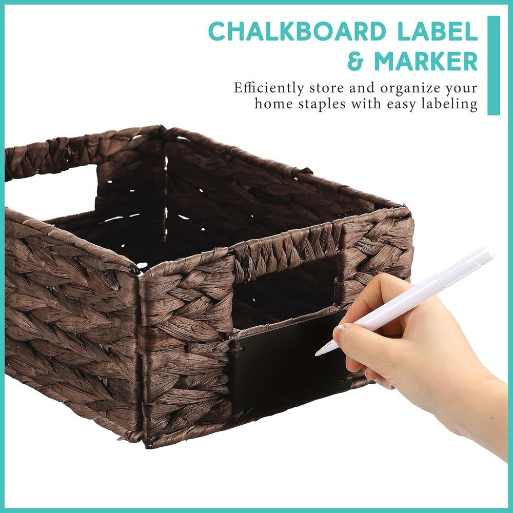 8 Pcs Wicker Storage Basket, Rectangular Water Hyacinth Storage Basket for Shelv