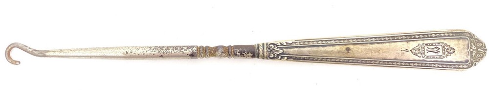 Vintage Sterling Silver Handle Button Hook 7.75” Victorian - Stainless Hook