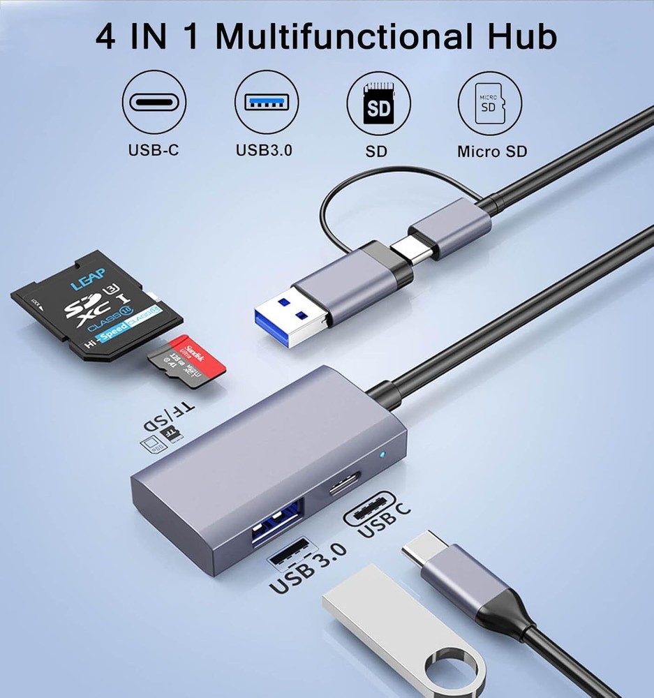 USB C USB 3.0 SD Card Reader 4 in 1, USB A&C Hub with Memory SD/TF Card Reader