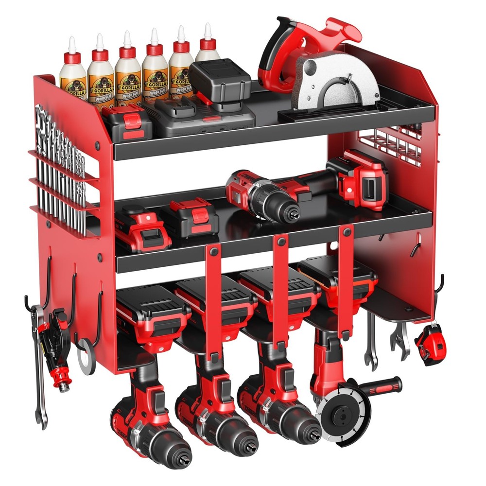 Power Tool Organizer Wall Mount - 120Lbs Load 3 Layers Storage Rack 4 Drill H...