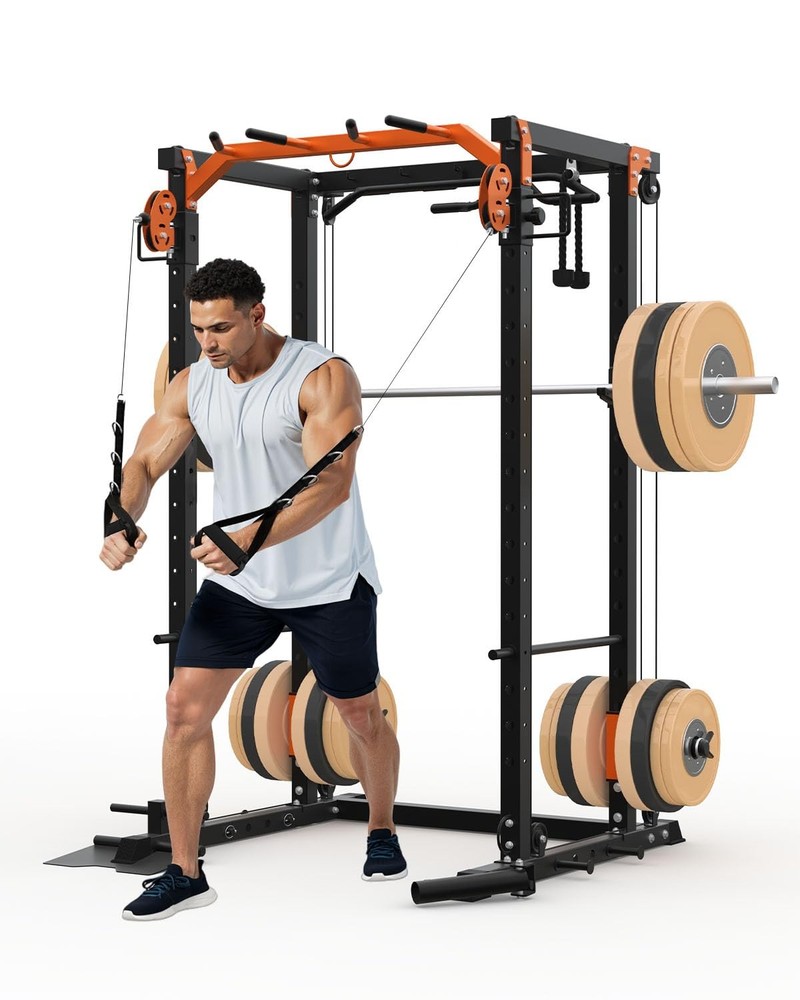 Power Cage 2000LBS Squat Rack for Home Gym Workout with Cable Crossover System