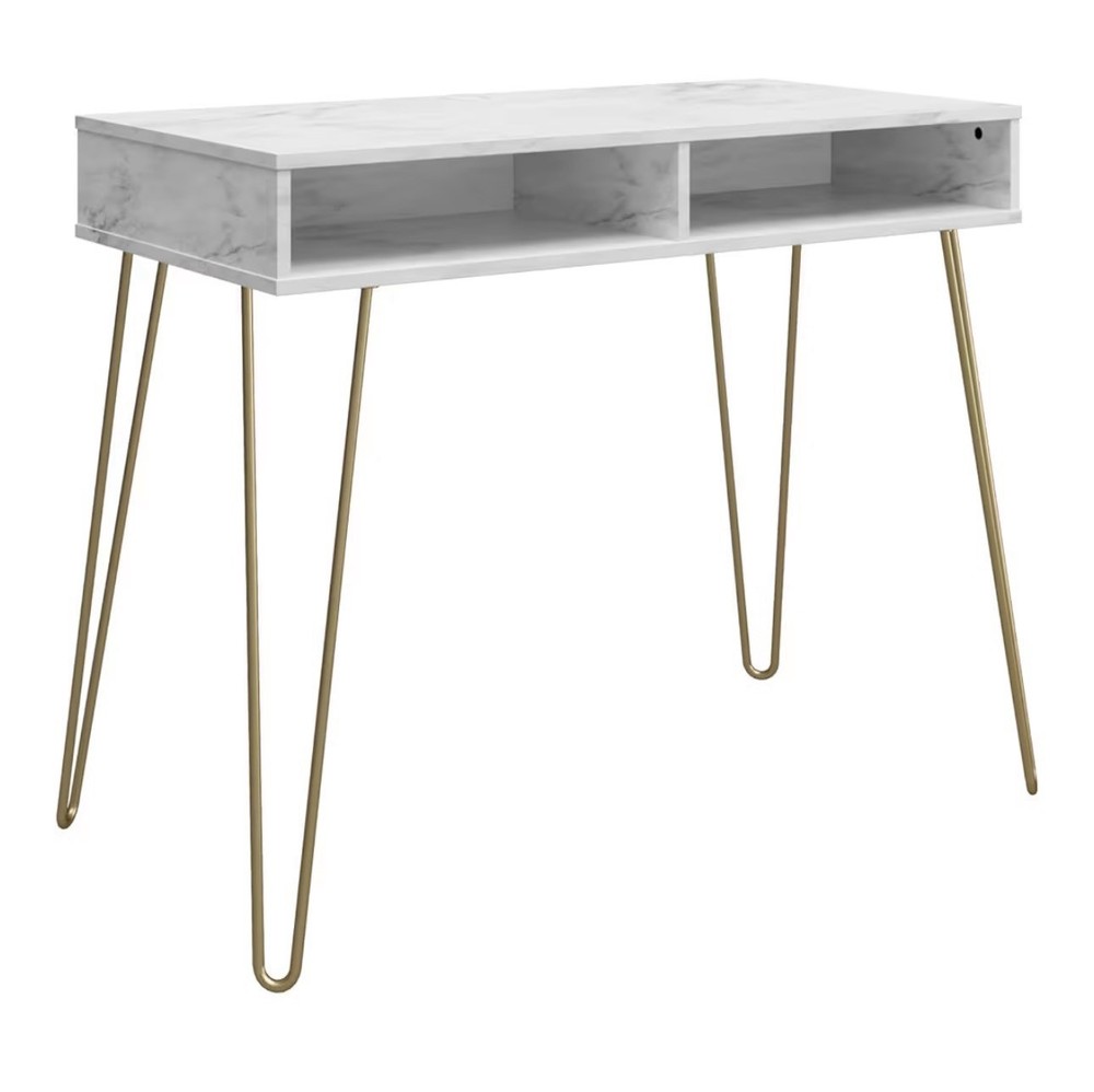 Athena Computer Desk with Storage, White Faux Marble