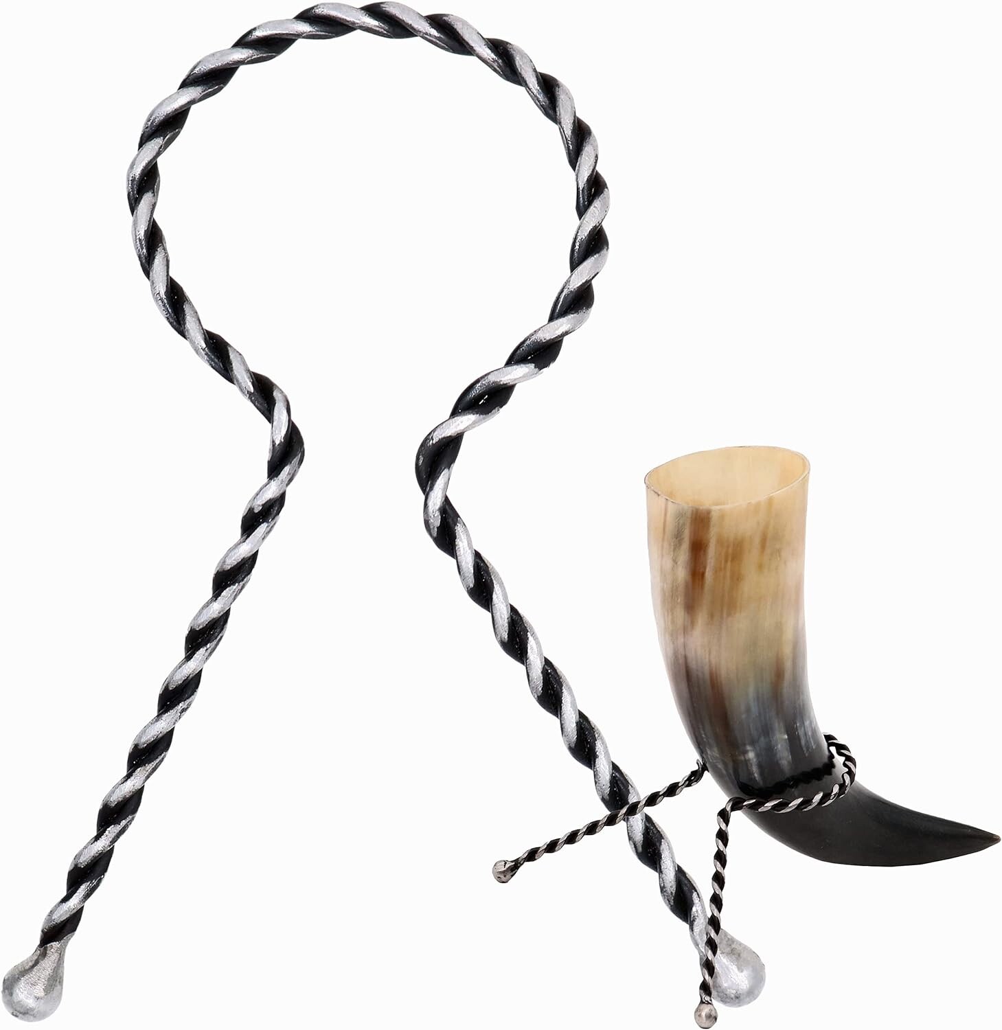 Iron Horn Rack Medieval Twisted Hand Forged Viking Drinking Ale Mead Stand Black