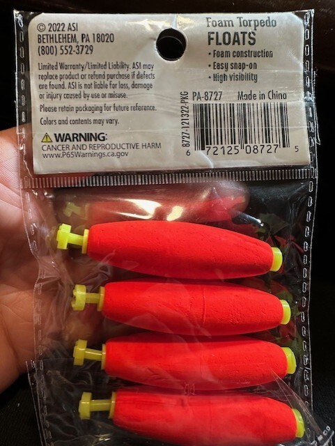 Path & Stream 4pc - 3" TORPEDO Spring Stick FOAM FLOAT Fishing Bobber TX