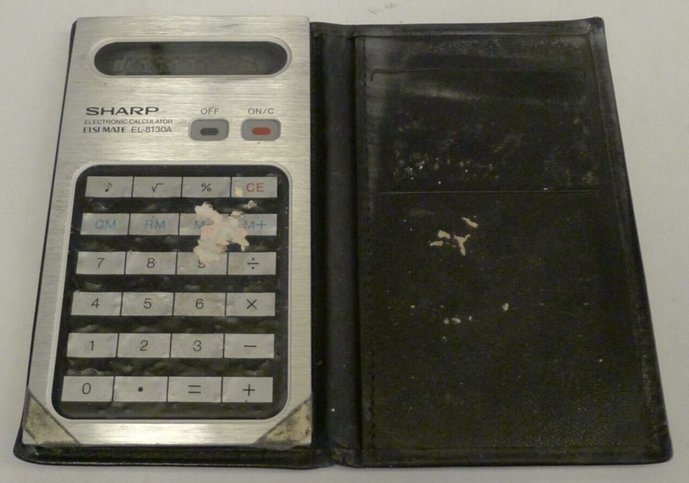 Sharp EL-8130A Elsi Mate Calculator w/Leather Case & Manual - NON FUNCTIONAL