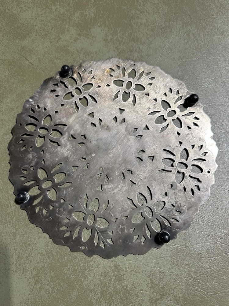 Raimond Italy Silverplate Footed Trivet Hot Plate Cut Pattern 7.5" Vintage