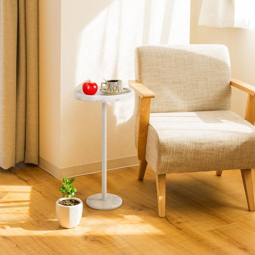 Round Side Table for Small Spaces Small Drink Table Side Table w/Anti-Fall Guard