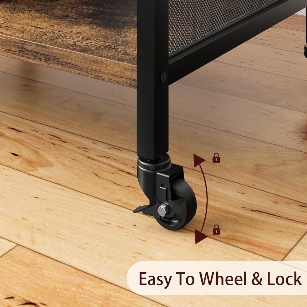 3-Tier Large Printer Stand Industrial Rolling Printer Cart W/ Adjustable Shelf