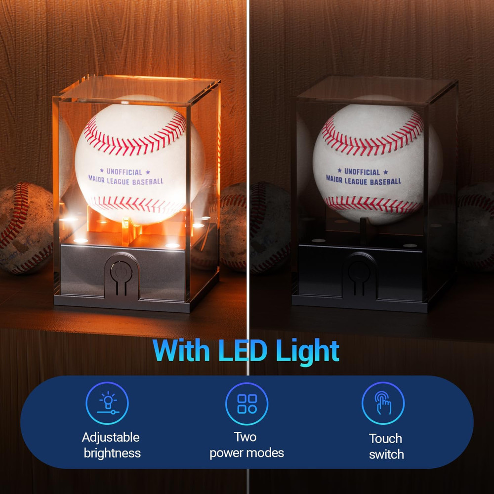 Baseball Display Case with Led Light, Light up Baseball Case for Display, Acryli