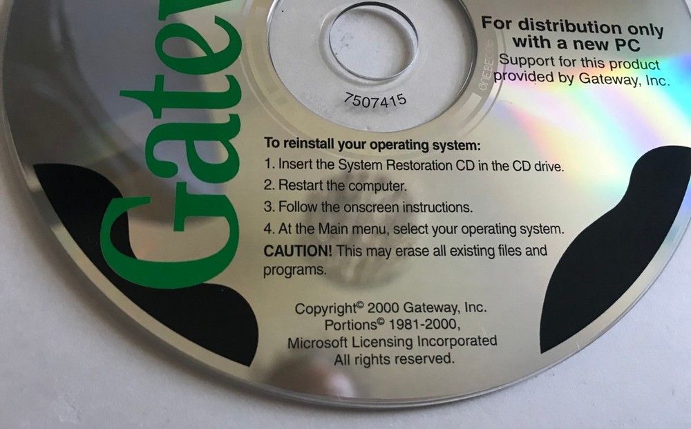 Gateway Operating System Backup CD Ver 98