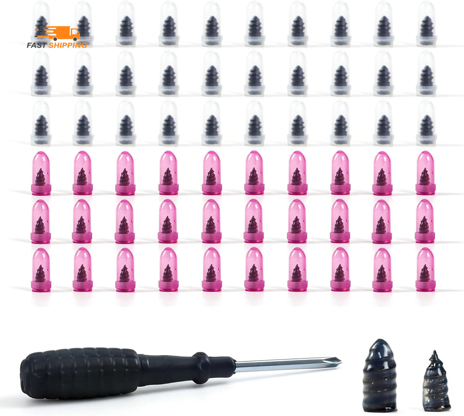 60 PCS Tire Plugs Screw Type, Tubeless Tire Repair Rubber Nail Kit, Quickfix Tir