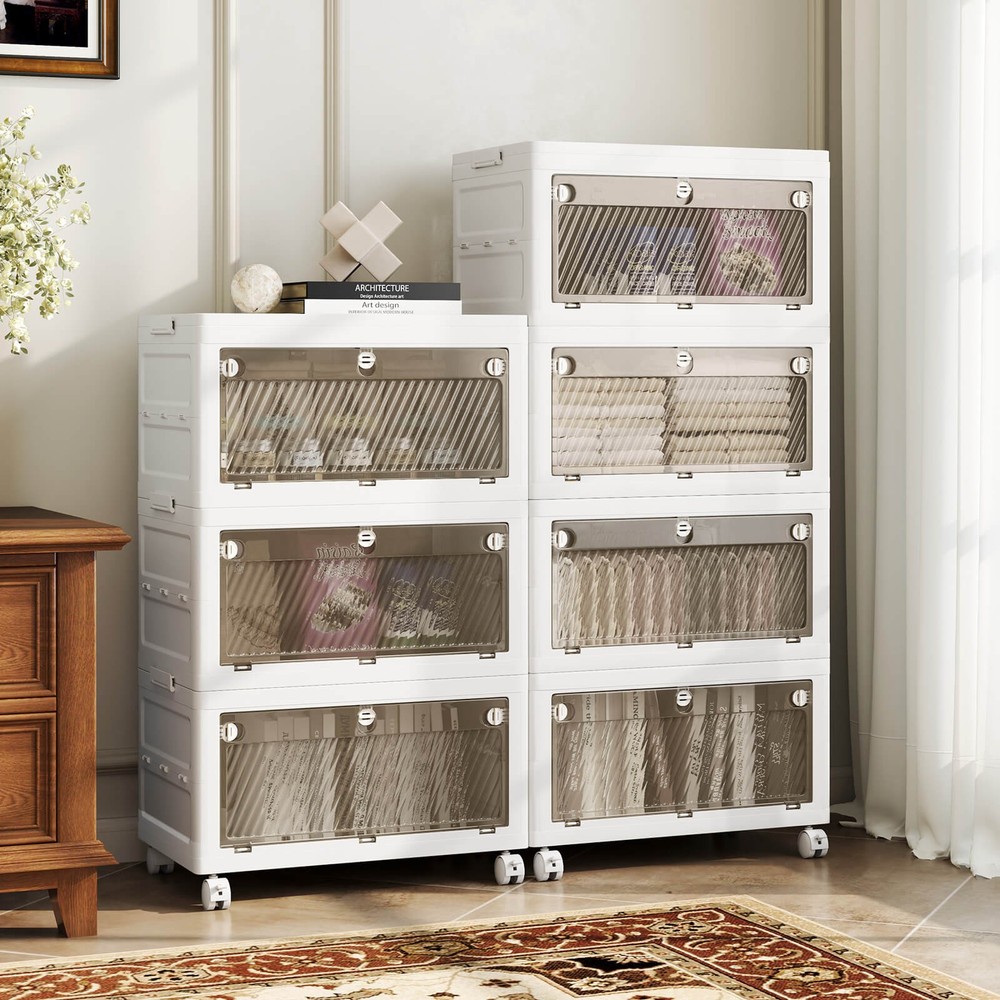 4-Tier Stackable Storage Bins 44-gal Collapsible Storage Boxes w/ Lid Organizer