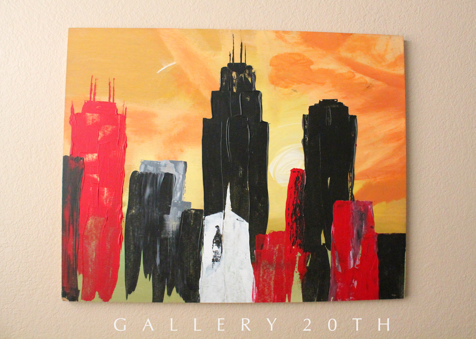 COOL CITYSCAPE ART! MCM ABSTRACT ORIG OIL PAINTING! VINTAGE MODERN MID CENTURY