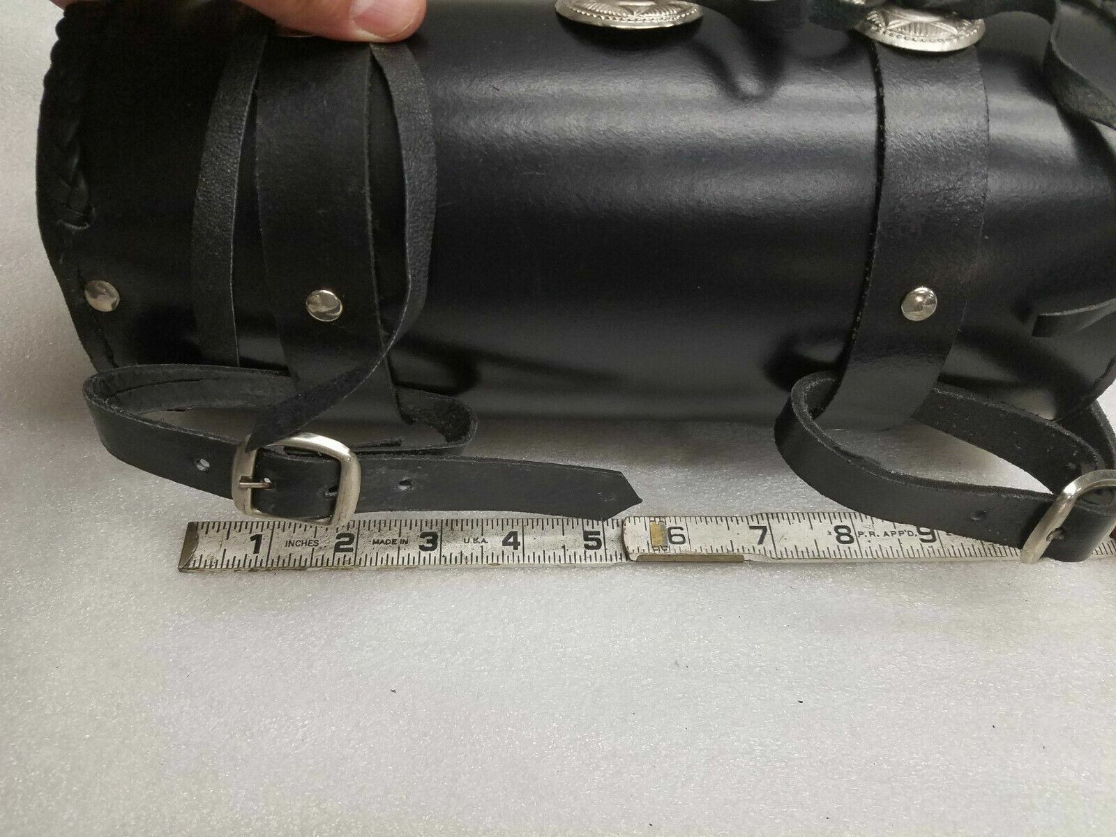 Leather Tool Roll Fork Bag Harley Honda Motorcycle 11x5 Conchos Sportster Vulcan