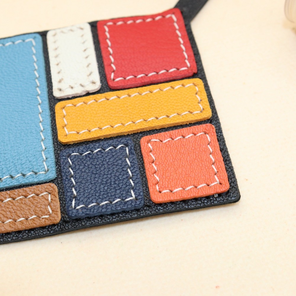Handcrafted Multicolor Leather Geometric Art Bag Charm, Patchwork Design,Style B