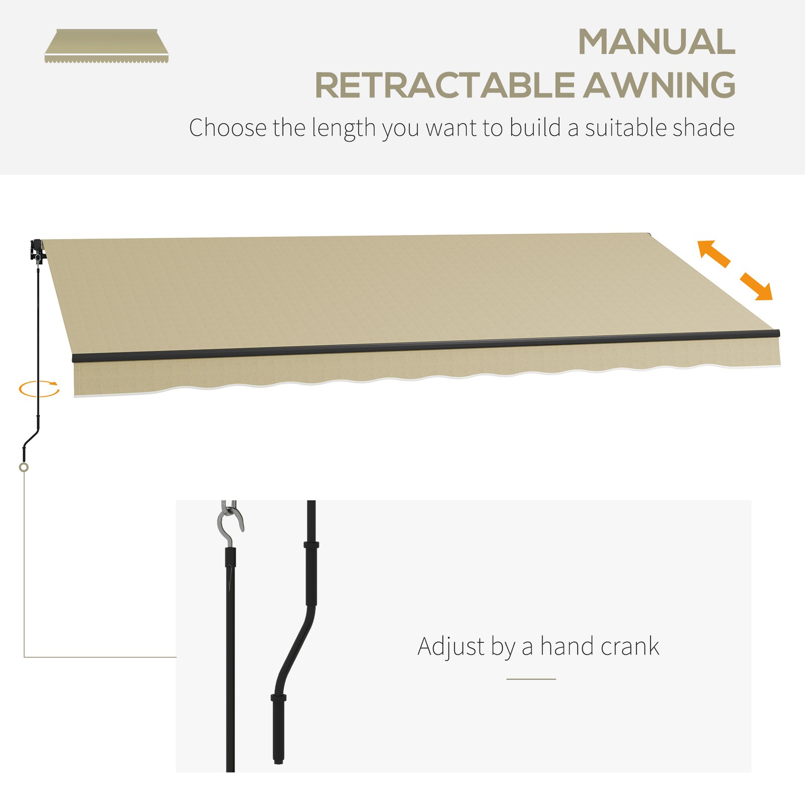 Outsunny 16' x 10' Patio Retractable Awning Sunshade Shelter, Beige