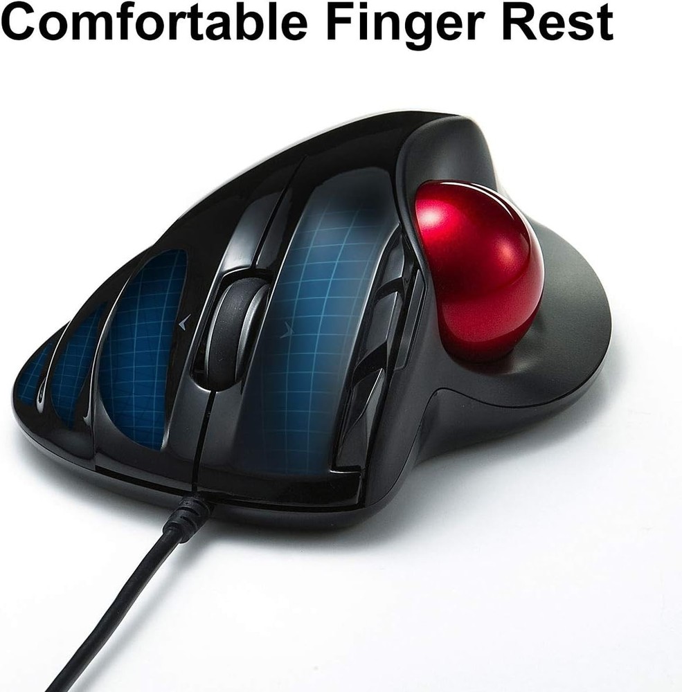 SANWA Wired Ergonomic Trackball Mouse, Programmable Roller Ball Mice, Black