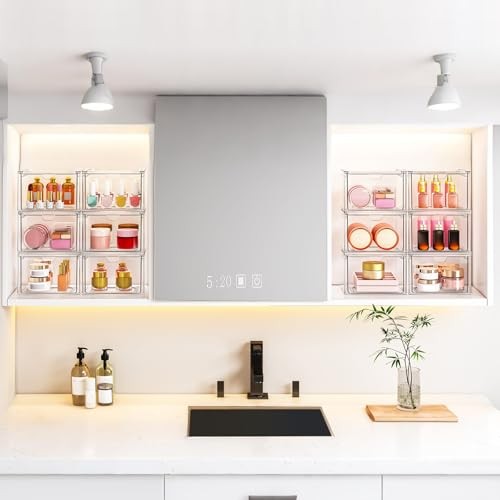 6 Pack Small Stackable Stroage Drawers, Acrylic Bathroom Makeup 6 Small