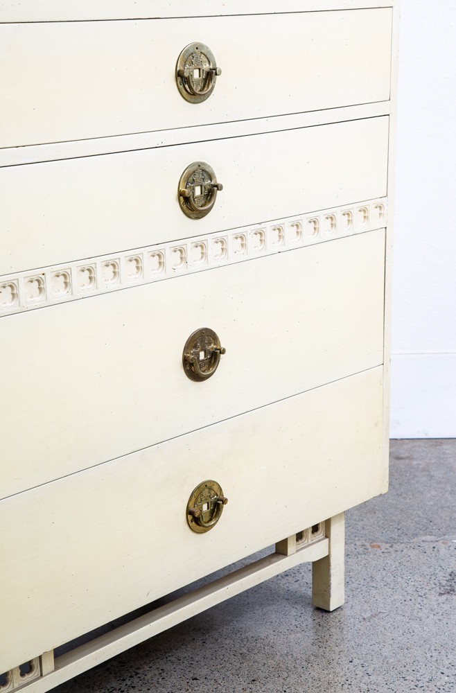 Mid Century Modern Dresser Highboy 6 Drawer White American Kalpe Trim Vintage