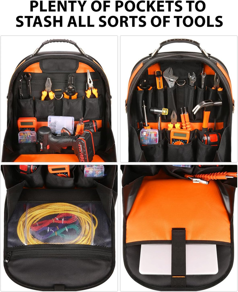 Heavy Duty Tool Backpack with Removable Organizer & Laptop Compartment, Orange