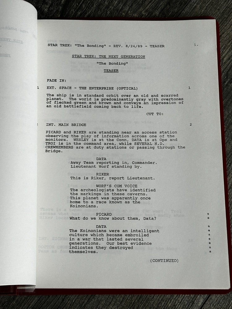 STAR TREK Script The Next Generation The Bonding Revised Final Draft Aug 23 1989
