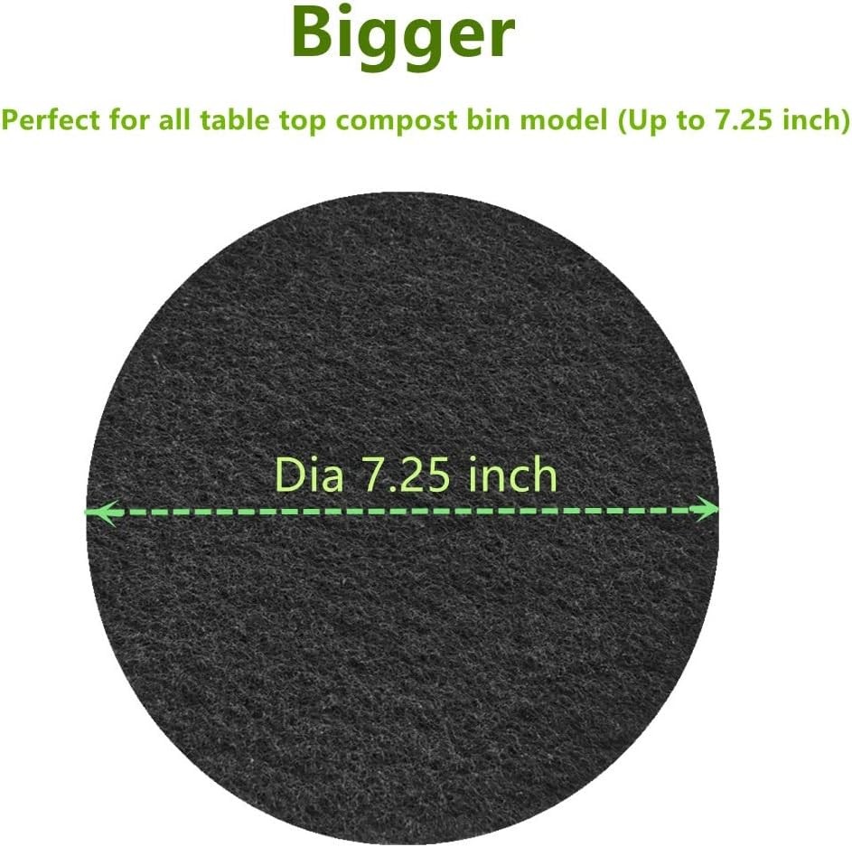 Kitchen Compost Bin Charcoal Filter 7.25 Inch Diameter Extra Thicker & Bigger...