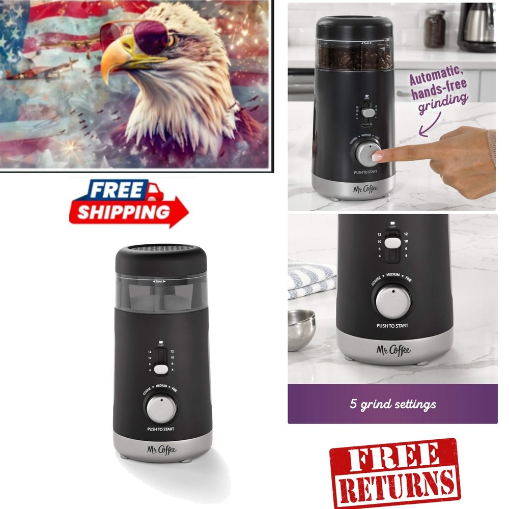 Compact Automatic Coffee Grinder - Effortless 12 Cup Brewing with 5 Settings