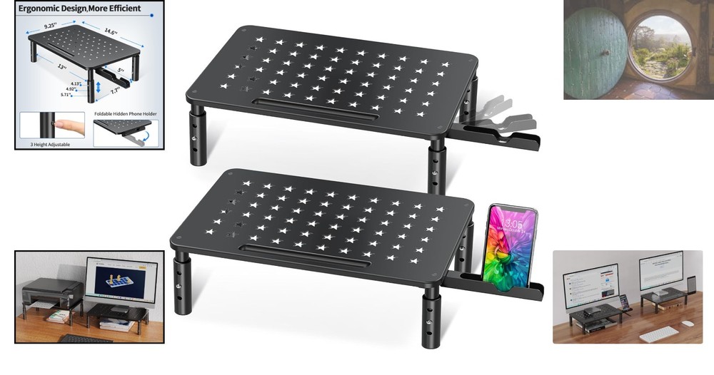 Adjustable 2 Pack Computer Monitor Stand - Easy Assembly & Organizing Solution