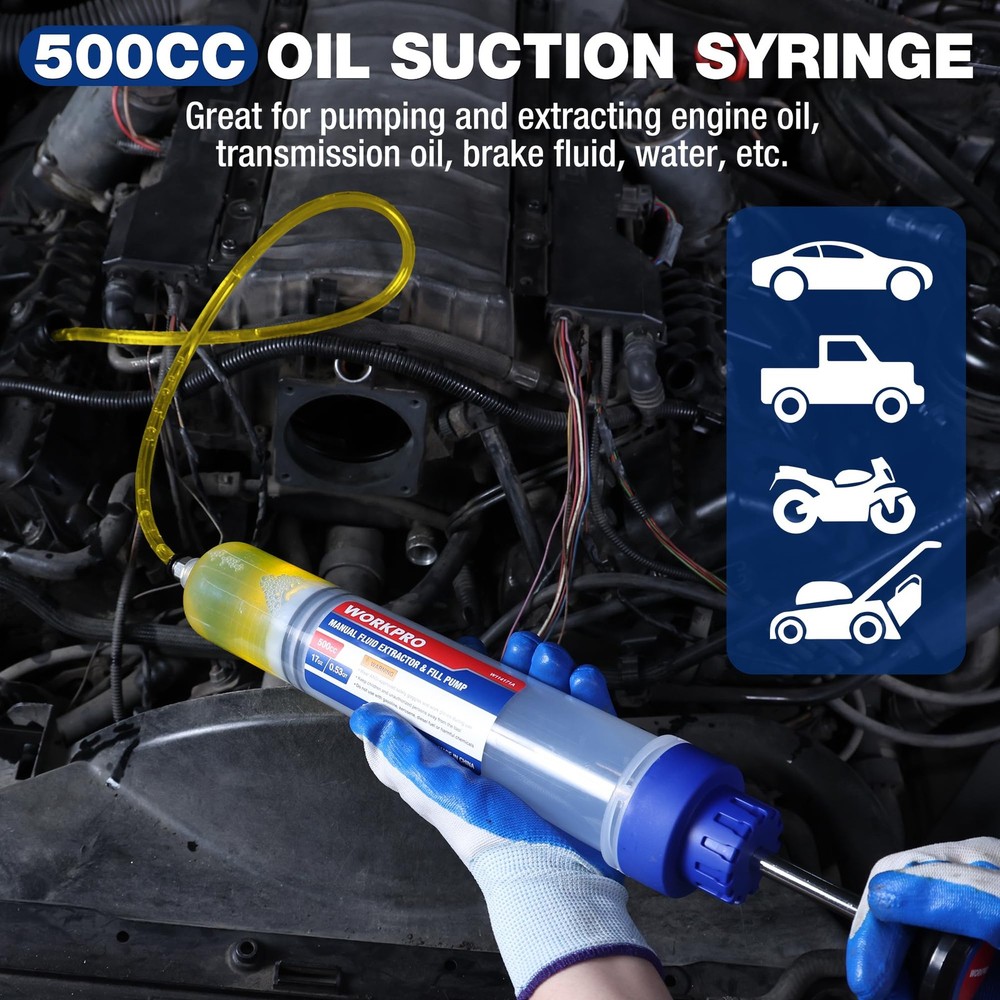 WORKPRO 500CC Manual Fluid Extractor, Multi-Purpose Oil Syringe, 500cc