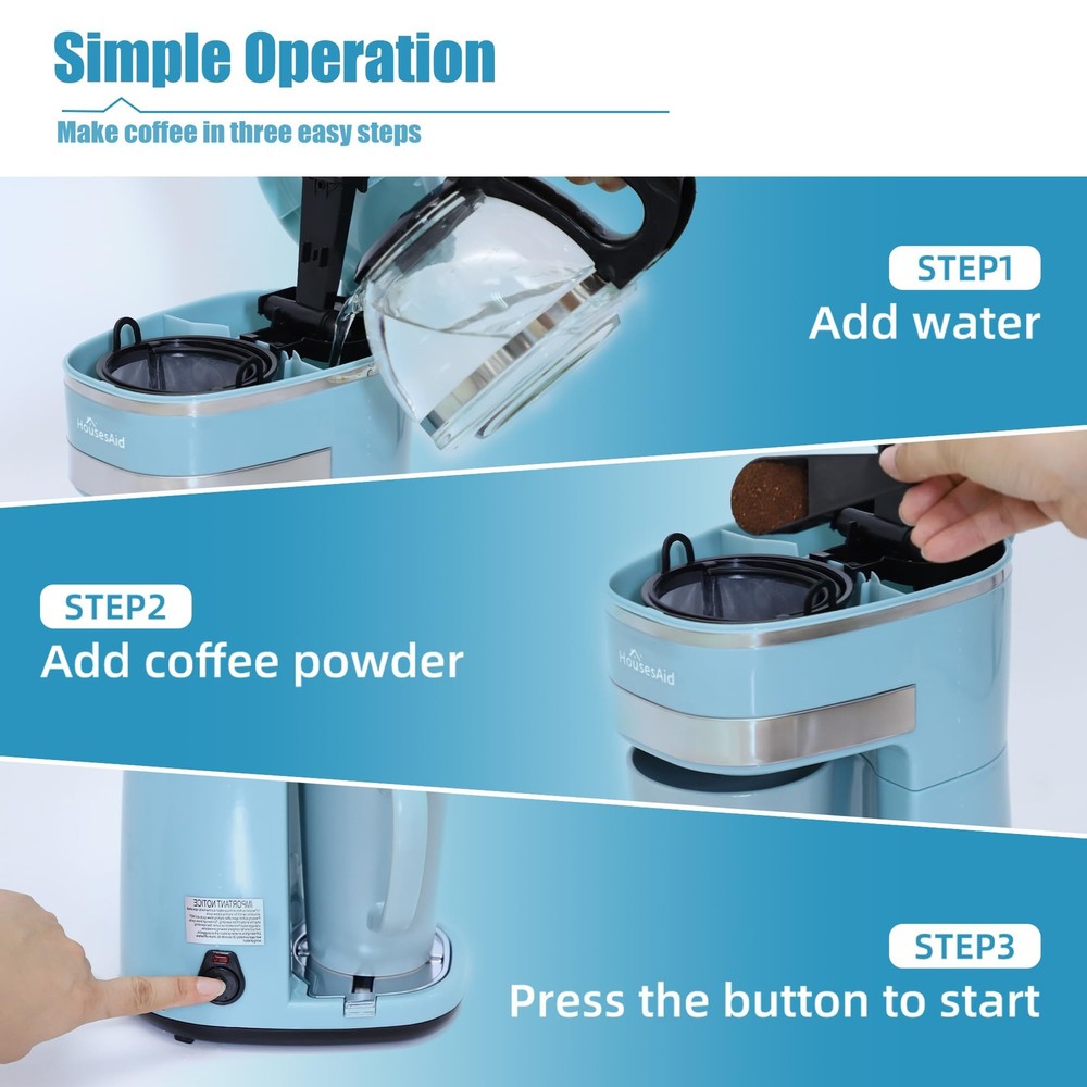Coffee Machine Single Serve Coffee MakerOne Cup Coffee Maker with Reusable Fi...
