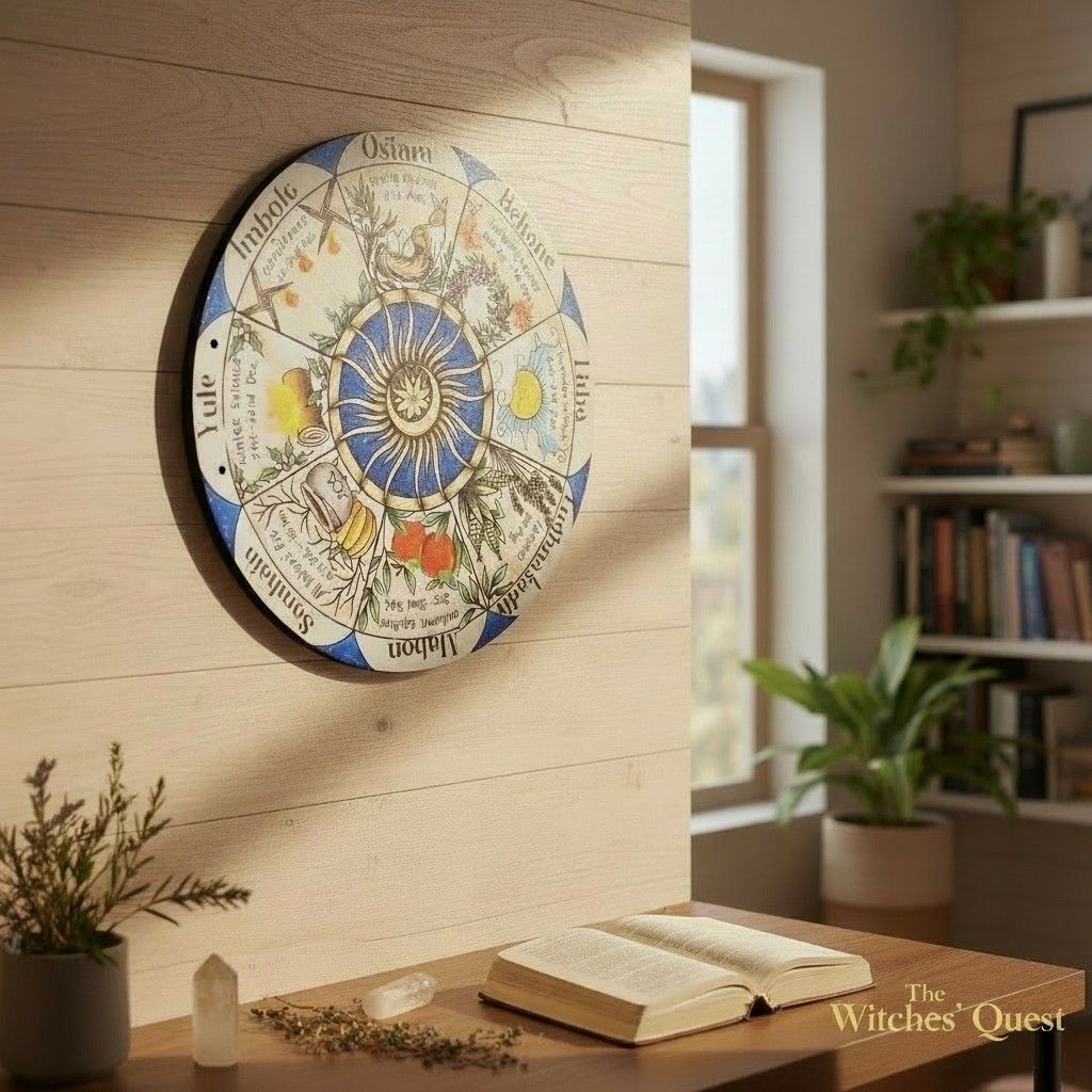 Wheel Of The Year Pagan Calendar Wall Art 12" Wooden Plaque With Vibrant Seasona