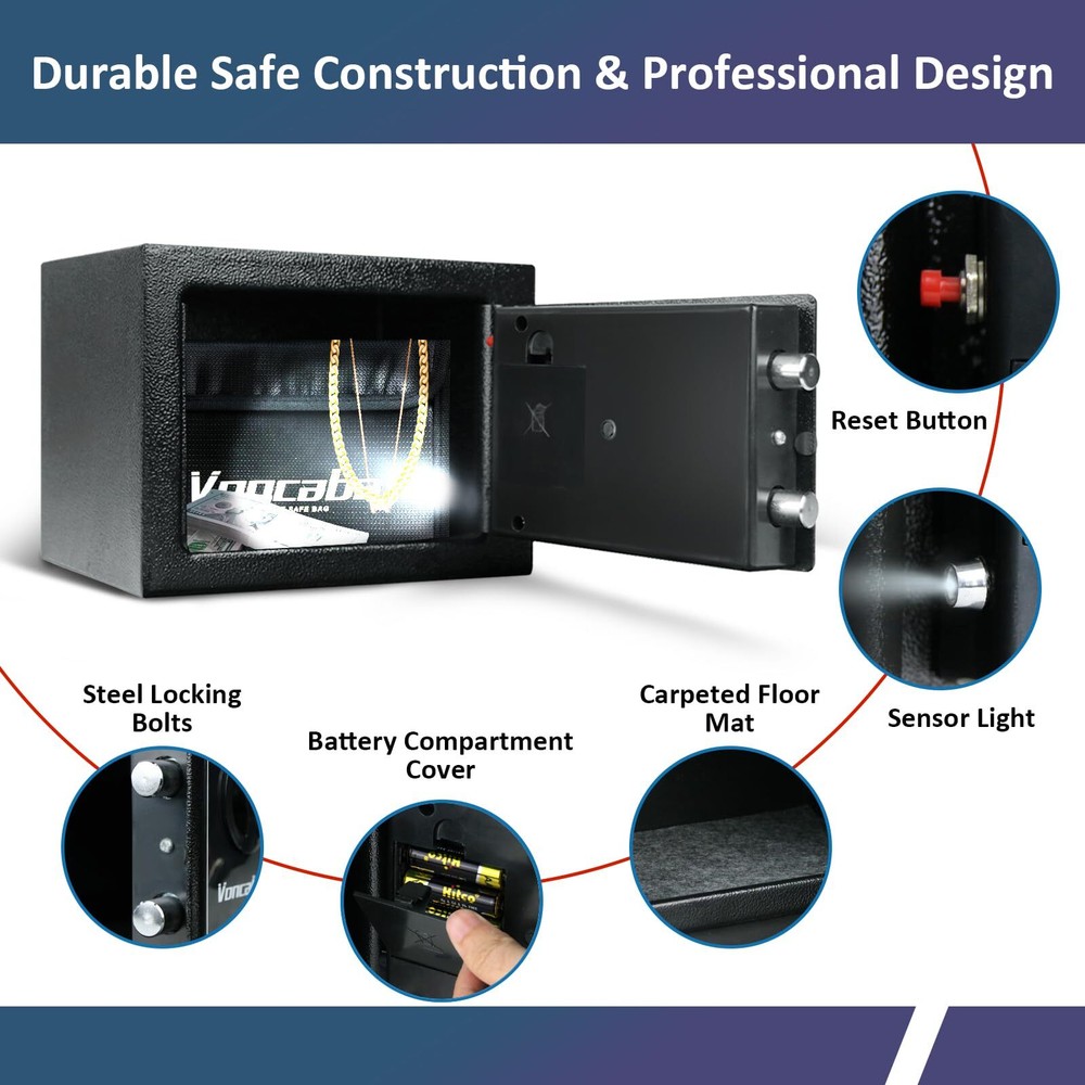 Fireproof Money Safe Box with Sensor Light Key & Passcode Lock Digital Keypad