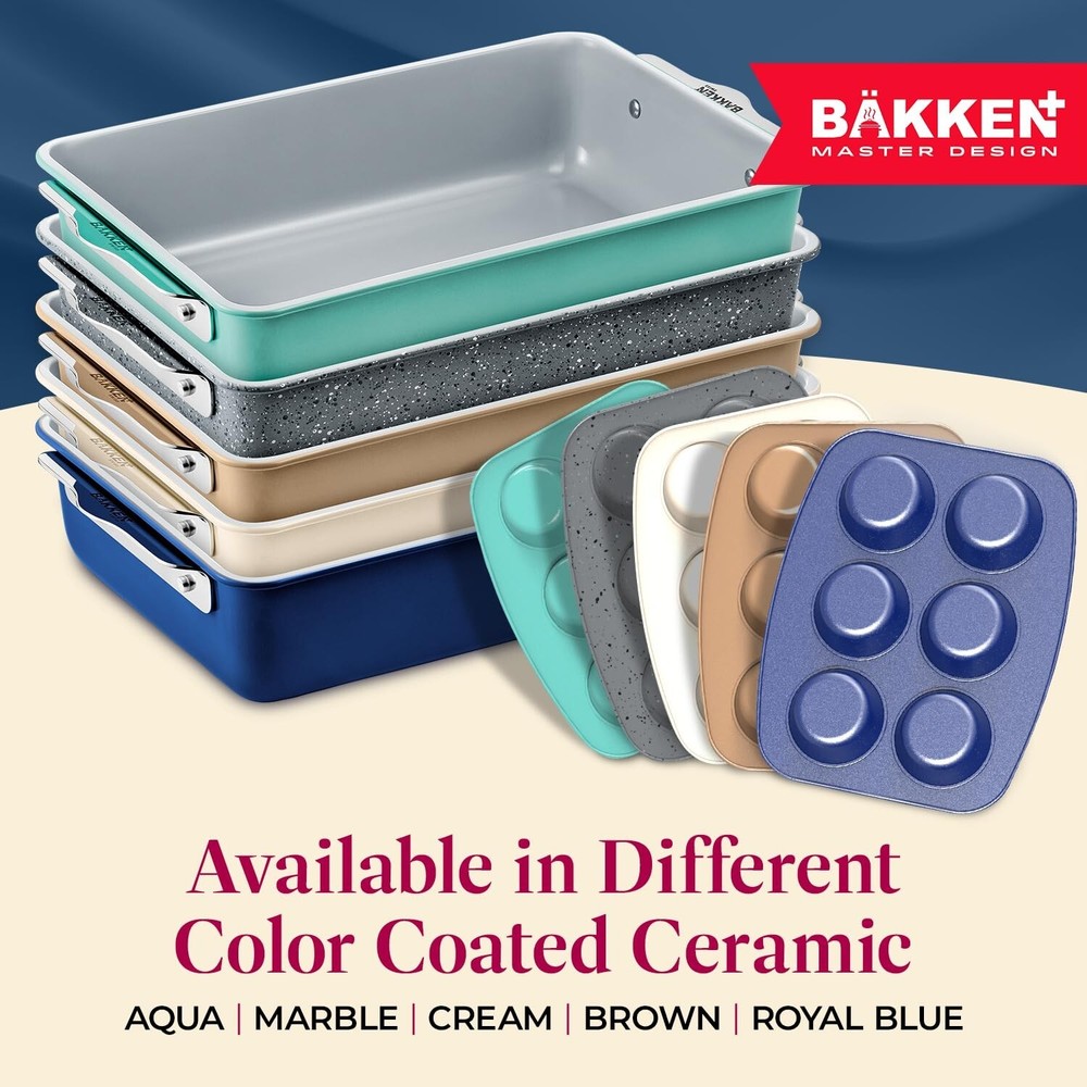 Bakken 8-Piece Stackable Bakeware Set - Ceramic Non-Stick Coating, Baking She...