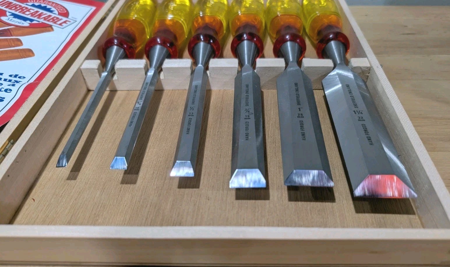 Vintage Marples Splitproof Bevel Edge Chisel Set Of 6 Pieces-Excellent Condition